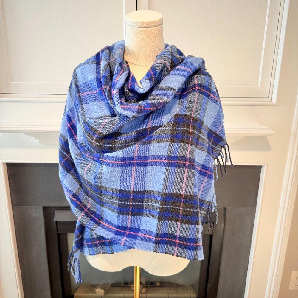 💙💖 J.Crew Blue Plaid Fringe Scarf | Classic Check Wrap